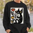 Cat Reading Book Folk Art Cozy Illustration Sweatshirt Gifts for Him