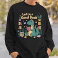 Lost In a Good Book Cute Reading Dinosaur Illustration Sweatshirt Gifts for Him
