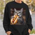 面白い猫を食べるホットドッグtシャツ リアルなタビーキャットフード ユーモア スウェットシャツ 彼への贈り物