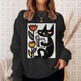 Cat Reading Book Folk Art Cozy Illustration Sweatshirt Gifts for Her