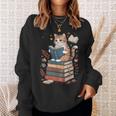 Cute Cat Reading Books With Tea Sweatshirt Gifts for Her Cute Cat Reading Books With Tea Sweatshirt Gifts for Her