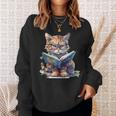 Cute Cat Wearing Glasses Reading a Book Sweatshirt Gifts for Her