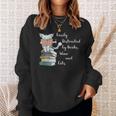 Easily Distracted By Books Wine And Cats Lover Sweatshirt Gifts for Her