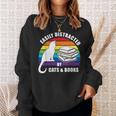 Easily Distracted By Cats And Books – Retro Sunset Rainbow Sweatshirt Gifts for Her