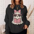 Ghost Reading Book Halloween Cat Lover Sweatshirt Gifts for Her