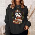 Penguin Reading Book Graphic Penguin With Book Floral Sweatshirt Gifts for Her