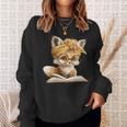 Women's Cute Fox Reading Book Lover Animal Graphic Baby Portrait Sweatshirt Gifts for Her Women's Cute Fox Reading Book Lover Animal Graphic Baby Portrait Sweatshirt Gifts for Her