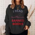 Women's I Read Banned Books Bluegrey-Red Literature Activist Sweatshirt Gifts for Her