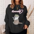 ゆるカワウソさん まるくん『おはなの かんむり』コツメカワウソ かわいい イラスト スウェットシャツ 彼女への贈り物