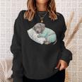 パジャマで寝ているかわいいワイマラナー犬就寝アート スウェットシャツ 彼女への贈り物