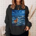 ペンブローク ウェールズ コーギー 犬 星月夜 ビーチ アートワーク スウェットシャツ 彼女への贈り物