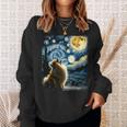 ポメラニアン 犬 イヌアート ゴッホ 星月夜 ポメラニアン 長袖tシャツ スウェットシャツ 彼女への贈り物