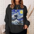 星月夜リメイクとミックスされた神奈川の大波 長袖tシャツ スウェットシャツ 彼女への贈り物