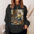 牛乳を注ぐ猫 フェルメール風 名画パロディ 油絵アート 可愛い子猫 おもしろ 猫好き スウェットシャツ 彼女への贈り物