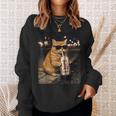 面白いナイトライフ オレンジ 猫 飲酒 ダイエット ドリンク サングラス スウェットシャツ 彼女への贈り物