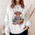 Cute Highland Cow With Book Floral Bookworm Librarian Book Sweatshirt Gifts for Her