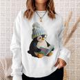 Cute Penguin Reading Book Faux-Crochet Print Sweatshirt Gifts for Her