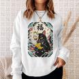日本の浮世絵 黒子猫 鬼 マスク 魚 ハッピーチャンス アート スウェットシャツ 彼女への贈り物