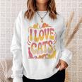 バックプリント 猫好き 引用 おもしろ猫 ミーム I Love Cats スウェットシャツ 彼女への贈り物