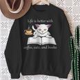 Cute Cat Book Reading Coffee Sweatshirt Gifts for Old Women