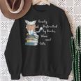 Easily Distracted By Books Wine And Cats Lover Sweatshirt Gifts for Old Women