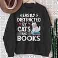 Easily Distracted By Cats And Books Cute Cat And Book Lovers Sweatshirt Gifts for Old Women