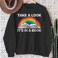 Retros Vintage Rainbow Take a Look It's In a Book Reading Sweatshirt Gifts for Old Women