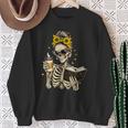 Skeleton Girl Drinking Coffee Bow Sunflower Book Lover Sweatshirt Gifts for Old Women