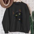 こっそり猫 物陰からじっと見つめる黒猫デザイン 長袖tシャツ スウェットシャツ 年配の女性への贈り物