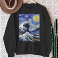 星月夜リメイクとミックスされた神奈川の大波 長袖tシャツ スウェットシャツ 年配の女性への贈り物