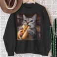 面白い猫を食べるホットドッグtシャツ リアルなタビーキャットフード ユーモア スウェットシャツ 年配の女性への贈り物