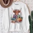 Cute Highland Cow With Book Floral Bookworm Librarian Book Sweatshirt Gifts for Old Women