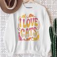 バックプリント 猫好き 引用 おもしろ猫 ミーム I Love Cats スウェットシャツ 年配の女性への贈り物