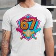 Baseball Drip Jersey Number 67 For Players & 67th Birthday Premium Tri-Blend Unisex Jersey T-Shirt