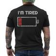 I'm Tired Low Battery 空の電話シンボル メンズTシャツ バックプリント