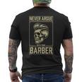 Skull Never Argue With Your Barber クラシック ヴィンテージ バーバー メンズTシャツ バックプリント