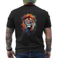 Strong Regal Lion Magestic Lion クールカラフルライオンステンシル メンズTシャツ バックプリント