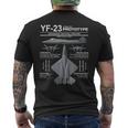 Yf-23ステルス戦闘機ミリタリージェットスペックインフォグラフィック メンズTシャツ バックプリント