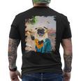 アロハ ハワイアン 犬 パグ ウクレレ ビーチ ファニー メンズTシャツ バックプリント