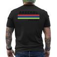 アーセナルレトロデザイン、レッド、ブルー、イエローのストライプ。 長袖tシャツ メンズTシャツ バックプリント