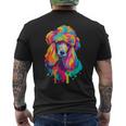 カラフルなポップアートデザイン スタンダードプードル犬 メンズTシャツ バックプリント