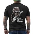 ギターを弾く猫 ヘヴィメタル ロックキャット おもしろギタリスト 長袖tシャツ メンズTシャツ バックプリント