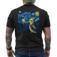 ゴッホの星空を見つめるかわいいオカメインコ 星月夜 メンズTシャツ バックプリント
