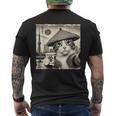 サムライ 猫 すすり茶 東京タワー 和 メンズTシャツ バックプリント