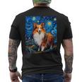 シュールな星月夜シェルティドッグ メンズTシャツ バックプリント