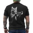 トランペットを奏でる猫 ヴィンテージ ジャズ ミュージシャン トランペッター メンズTシャツ バックプリント