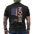 ハンティング アメリカンバイソン クリエイティブ ユーズド加工 アメリカ国旗 ハンター メンズTシャツ バックプリント