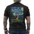 ヨークシャーテリア ハウリングムーン 星月夜 ゴッホ 面白い メンズTシャツ バックプリント