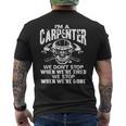 俺たちはやめない 終わるまで 木工魂 スカル職人 メンズTシャツ バックプリント