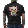 可愛いウーパールーパーラーメン メンズTシャツ バックプリント